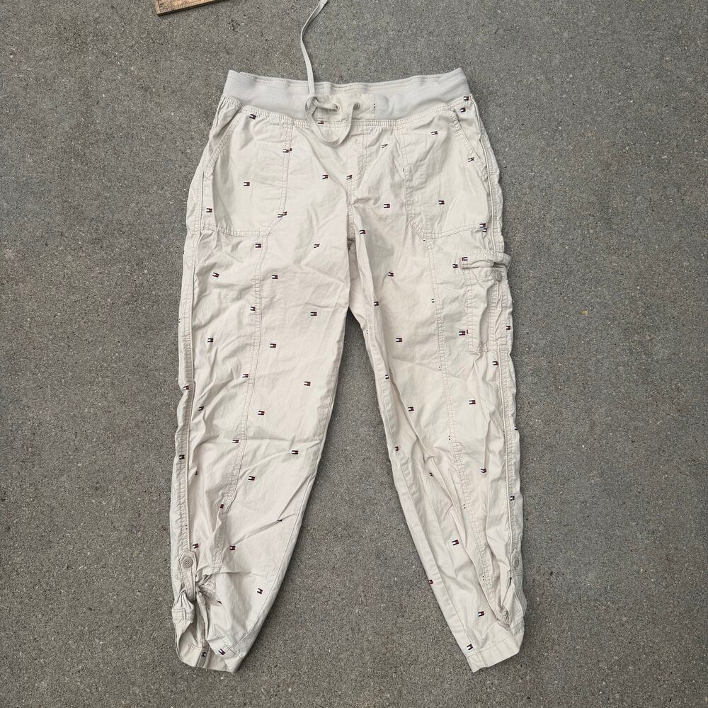 Tommy Hilfiger Beige Cargo All Over Logo Micro Flag Pull On Roll Tab Pant MEDIUM